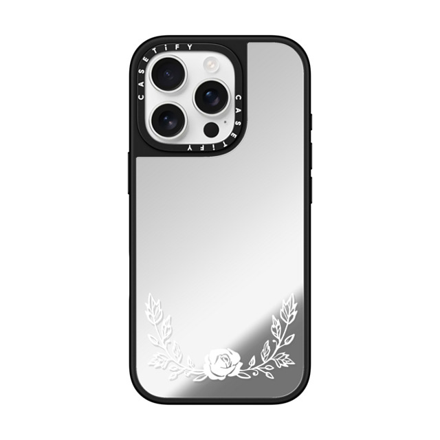 CASETiFY iPhone 16 Pro ケース Silver on Black ミラーケース MagSafe対応 フローラル FLORAL