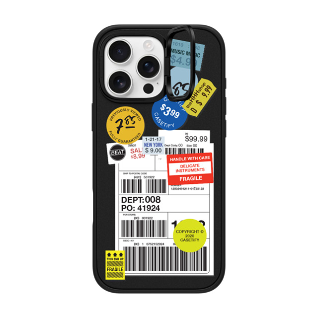 CASETiFY iPhone 16 Pro Max ケース マットブラック インパクトリングスタンドケース MagSafe対応 ステッカー Label Sticker Design 2