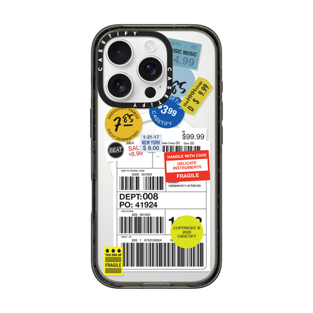 CASETiFY iPhone 16 Pro ケース ブラック インパクトケース MagSafe対応 ステッカー Label Sticker Design 2