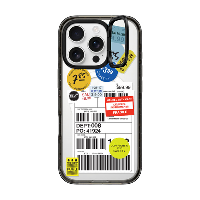 CASETiFY iPhone 16 Pro ケース ブラック インパクトリングスタンドケース MagSafe対応 ステッカー Label Sticker Design 2