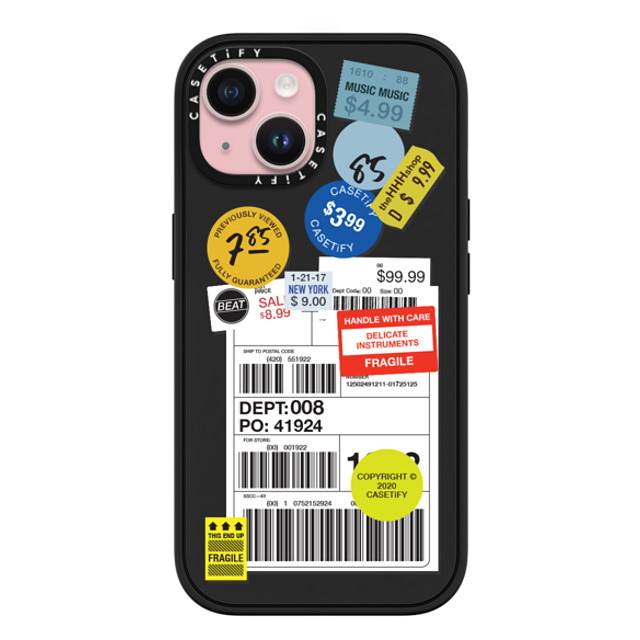 CASETiFY iPhone 15 ケース マットブラック インパクトケース MagSafe対応 ステッカー Label Sticker Design 2