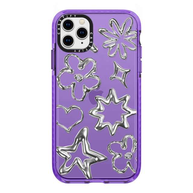 CASETiFY iPhone 11 Pro Max ケース Dark Purple インパクトケース Pattern,Star,Monochrome,Futurism Chrome Doodles