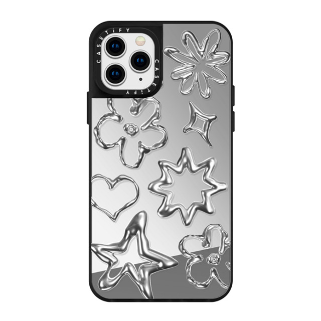 CASETiFY iPhone 11 Pro ケース Silver on Black ミラーケース Pattern,Star,Monochrome,Futurism Chrome Doodles