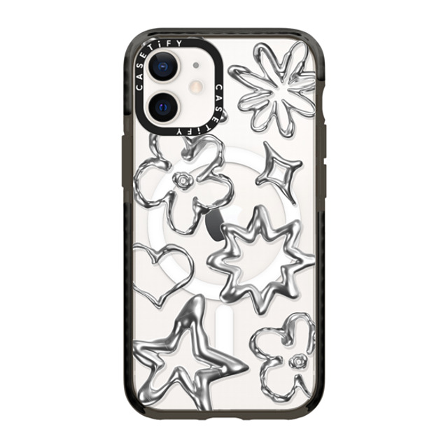 CASETiFY iPhone 12 mini ケース ブラック インパクトケース MagSafe対応 Pattern,Star,Monochrome,Futurism Chrome Doodles