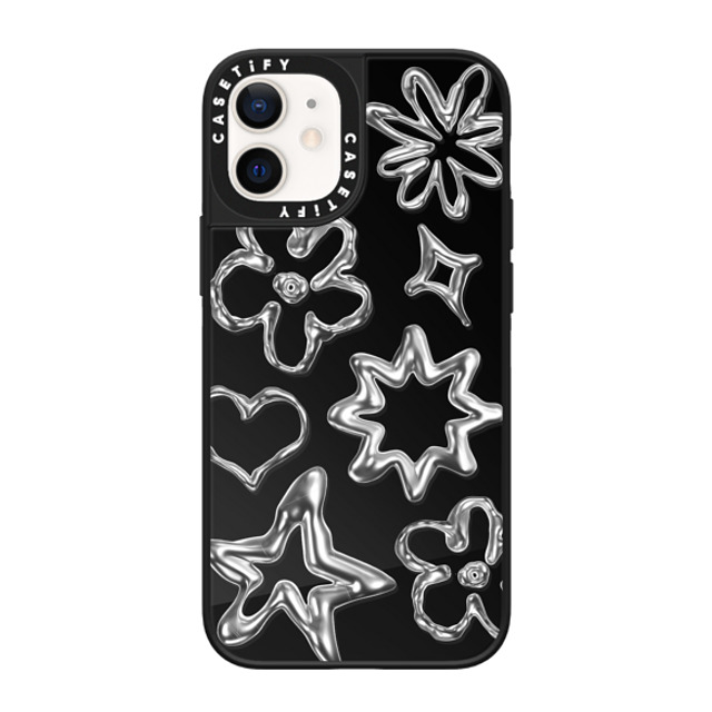 CASETiFY iPhone 12 mini ケース Black on Black ミラーケース MagSafe対応 Pattern,Star,Monochrome,Futurism Chrome Doodles