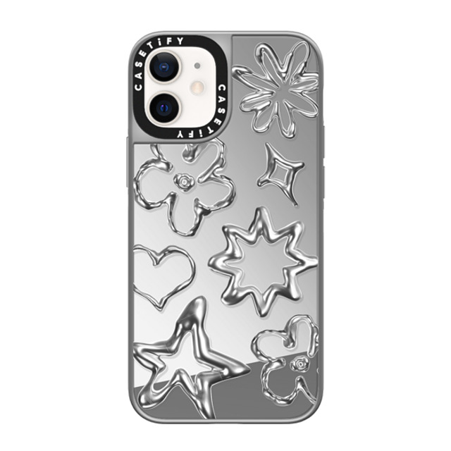 CASETiFY iPhone 12 mini ケース シルバー (シルバーバンパー) ミラーケース MagSafe対応 Pattern,Star,Monochrome,Futurism Chrome Doodles