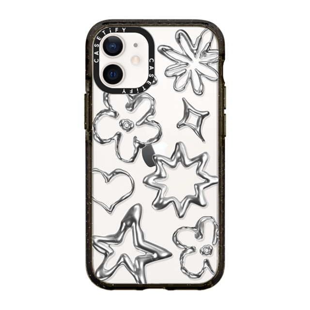 CASETiFY iPhone 12 mini ケース ブラック インパクトケース Pattern,Star,Monochrome,Futurism Chrome Doodles