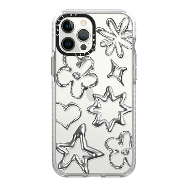 CASETiFY iPhone 12 Pro Max ケース Glossy Frost インパクトケース Pattern,Star,Monochrome,Futurism Chrome Doodles