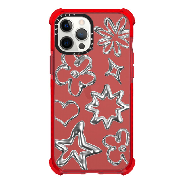 CASETiFY iPhone 12 Pro Max ケース レッド ウルトラインパクトケース Pattern,Star,Monochrome,Futurism Chrome Doodles