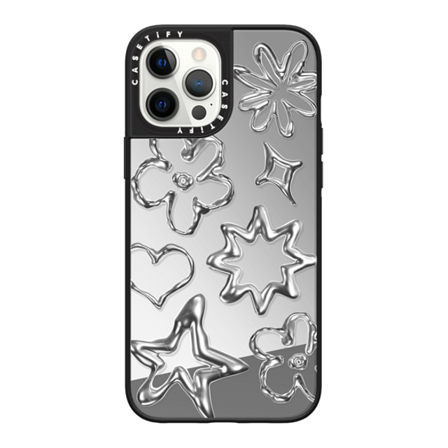 CASETiFY iPhone 12 Pro Max ケース Silver on Black ミラーケース MagSafe対応 Pattern,Star,Monochrome,Futurism Chrome Doodles