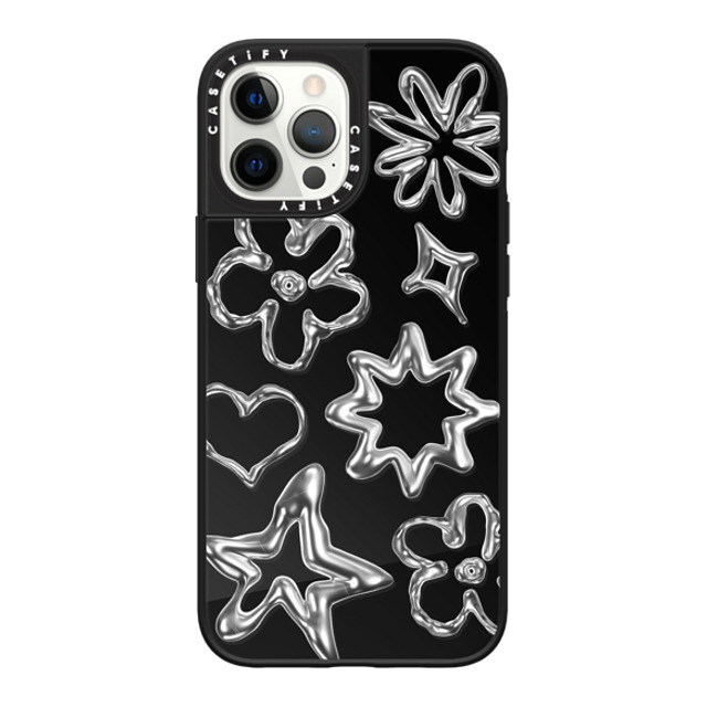 CASETiFY iPhone 12 Pro Max ケース Black on Black ミラーケース MagSafe対応 Pattern,Star,Monochrome,Futurism Chrome Doodles