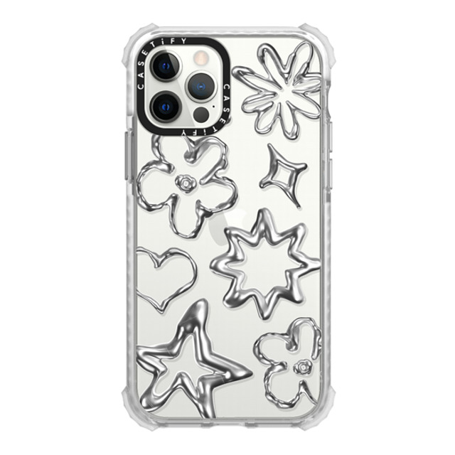 CASETiFY iPhone 12 Pro ケース Glossy Frost ウルトラインパクトケース Pattern,Star,Monochrome,Futurism Chrome Doodles