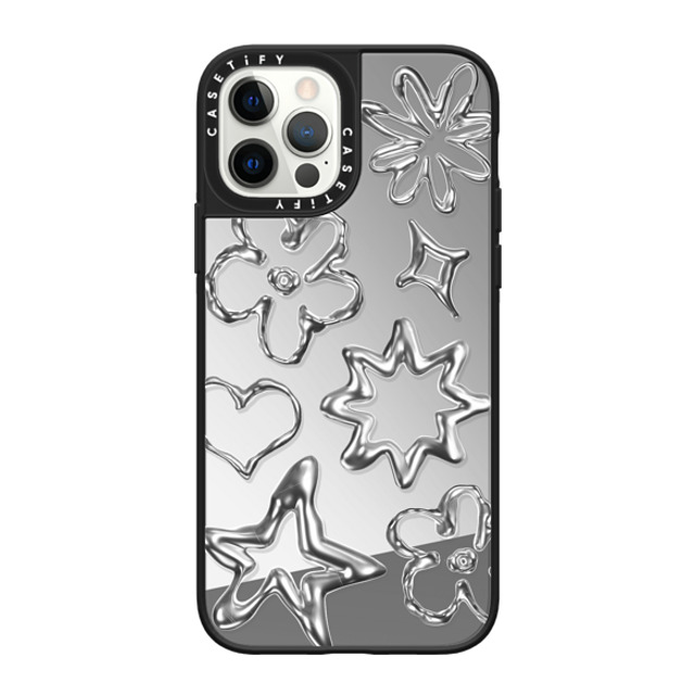 CASETiFY iPhone 12 Pro ケース Silver on Black ミラーケース MagSafe対応 Pattern,Star,Monochrome,Futurism Chrome Doodles