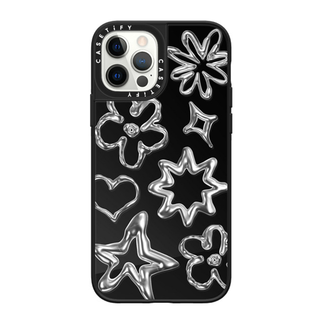 CASETiFY iPhone 12 Pro ケース Black on Black ミラーケース MagSafe対応 Pattern,Star,Monochrome,Futurism Chrome Doodles