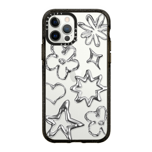 CASETiFY iPhone 12 Pro ケース ブラック インパクトケース Pattern,Star,Monochrome,Futurism Chrome Doodles