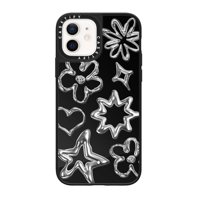 CASETiFY iPhone 12 ケース Black on Black ミラーケース MagSafe対応 Pattern,Star,Monochrome,Futurism Chrome Doodles