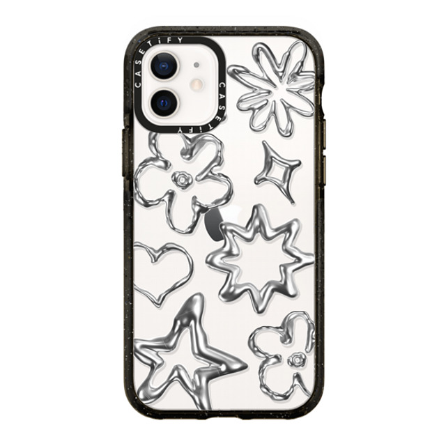 CASETiFY iPhone 12 ケース ブラック インパクトケース Pattern,Star,Monochrome,Futurism Chrome Doodles