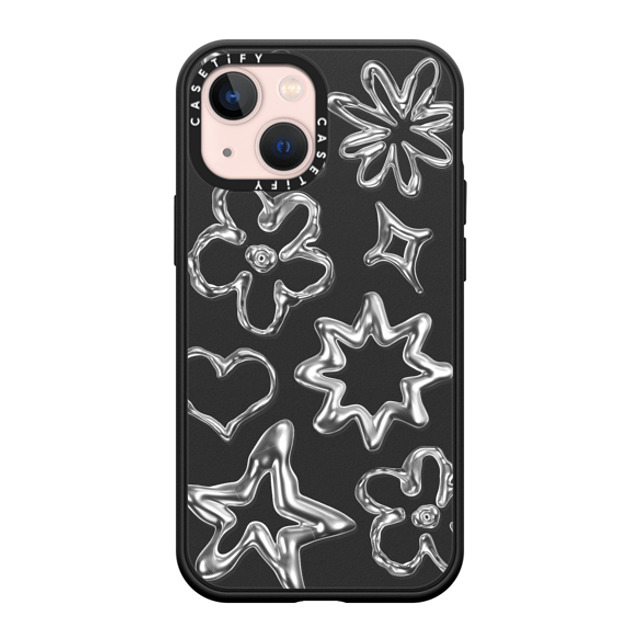 CASETiFY iPhone 13 Mini ケース マットブラック インパクトケース Pattern,Star,Monochrome,Futurism Chrome Doodles