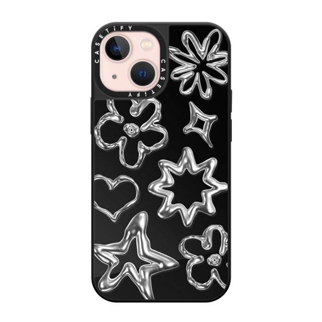 CASETiFY iPhone 13 Mini ケース Black on Black ミラーケース MagSafe対応 Pattern,Star,Monochrome,Futurism Chrome Doodles