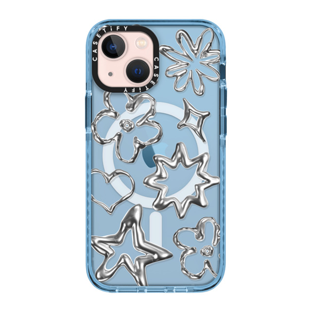 CASETiFY iPhone 13 Mini ケース Sierra Blue インパクトケース MagSafe対応 Pattern,Star,Monochrome,Futurism Chrome Doodles