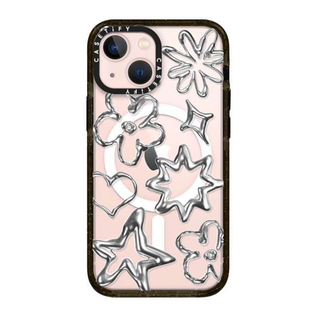 CASETiFY iPhone 13 Mini ケース ブラック インパクトケース MagSafe対応 Pattern,Star,Monochrome,Futurism Chrome Doodles