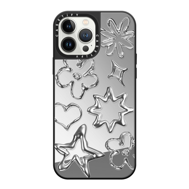 CASETiFY iPhone 13 Pro Max ケース Silver on Black ミラーケース MagSafe対応 Pattern,Star,Monochrome,Futurism Chrome Doodles