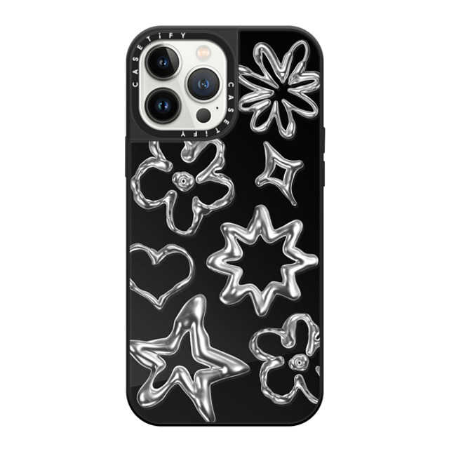 CASETiFY iPhone 13 Pro Max ケース Black on Black ミラーケース MagSafe対応 Pattern,Star,Monochrome,Futurism Chrome Doodles