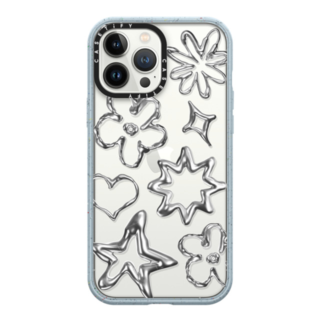 CASETiFY iPhone 13 Pro Max ケース Matte Vapor Blue インパクトケース Pattern,Star,Monochrome,Futurism Chrome Doodles