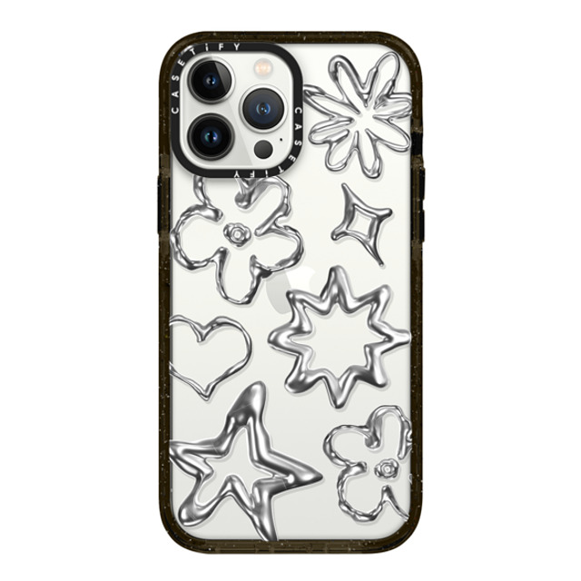 CASETiFY iPhone 13 Pro Max ケース ブラック インパクトケース Pattern,Star,Monochrome,Futurism Chrome Doodles