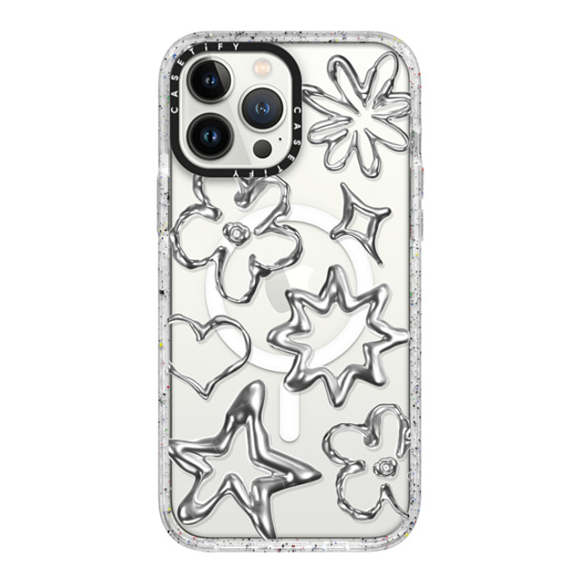 CASETiFY iPhone 13 Pro Max ケース フロスト インパクトケース MagSafe対応 Pattern,Star,Monochrome,Futurism Chrome Doodles