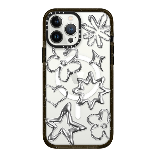 CASETiFY iPhone 13 Pro Max ケース ブラック インパクトケース MagSafe対応 Pattern,Star,Monochrome,Futurism Chrome Doodles