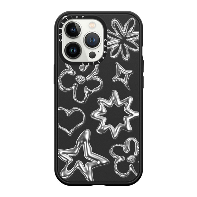 CASETiFY iPhone 13 Pro ケース マットブラック インパクトケース Pattern,Star,Monochrome,Futurism Chrome Doodles