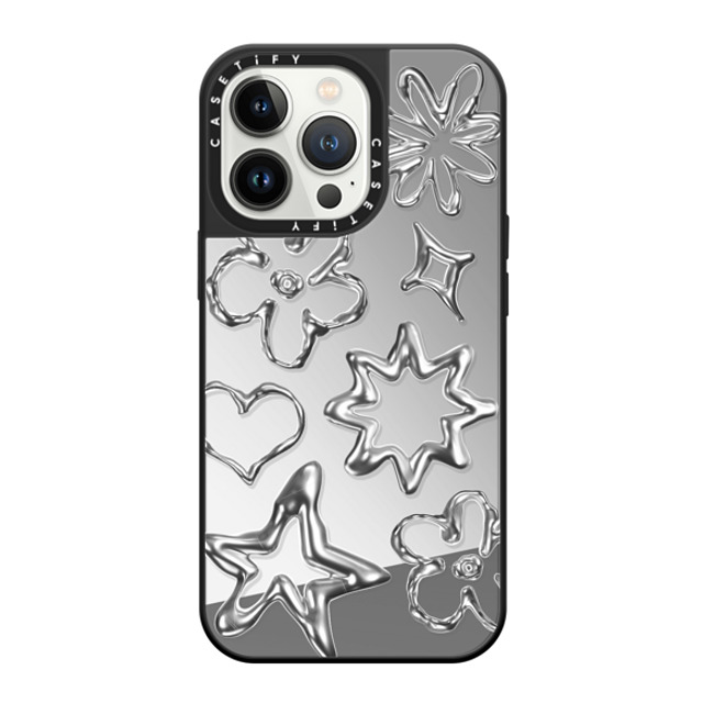 CASETiFY iPhone 13 Pro ケース Silver on Black ミラーケース MagSafe対応 Pattern,Star,Monochrome,Futurism Chrome Doodles