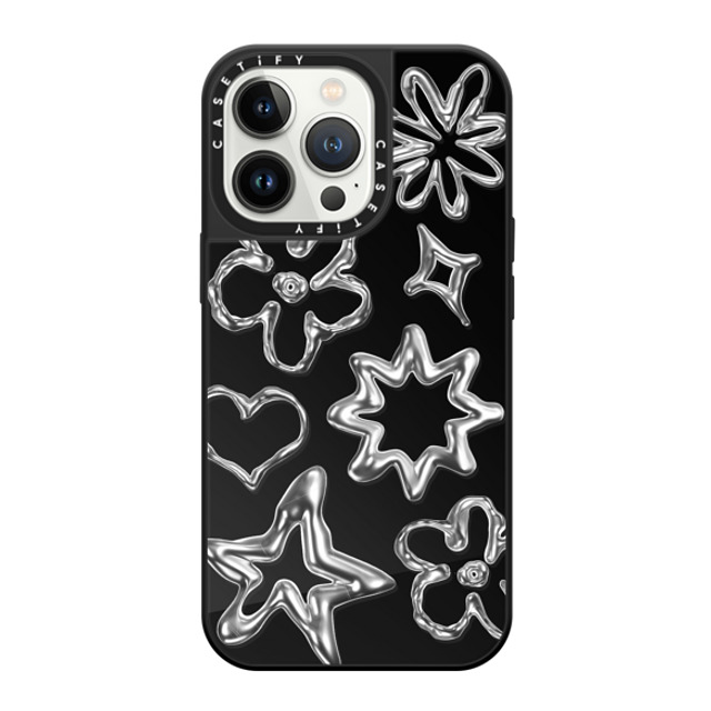 CASETiFY iPhone 13 Pro ケース Black on Black ミラーケース MagSafe対応 Pattern,Star,Monochrome,Futurism Chrome Doodles