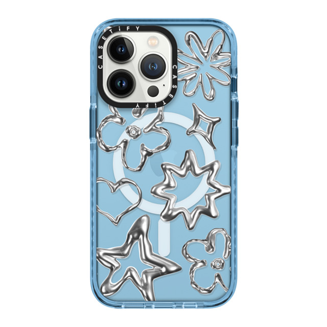 CASETiFY iPhone 13 Pro ケース Sierra Blue インパクトケース MagSafe対応 Pattern,Star,Monochrome,Futurism Chrome Doodles