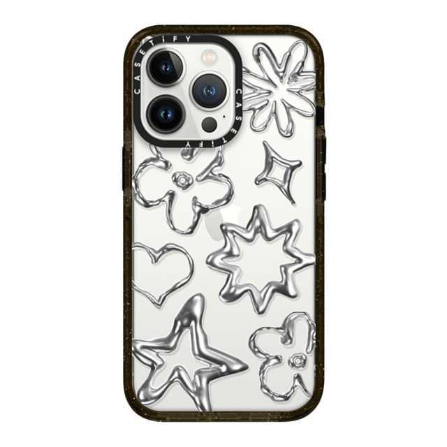 CASETiFY iPhone 13 Pro ケース ブラック インパクトケース Pattern,Star,Monochrome,Futurism Chrome Doodles