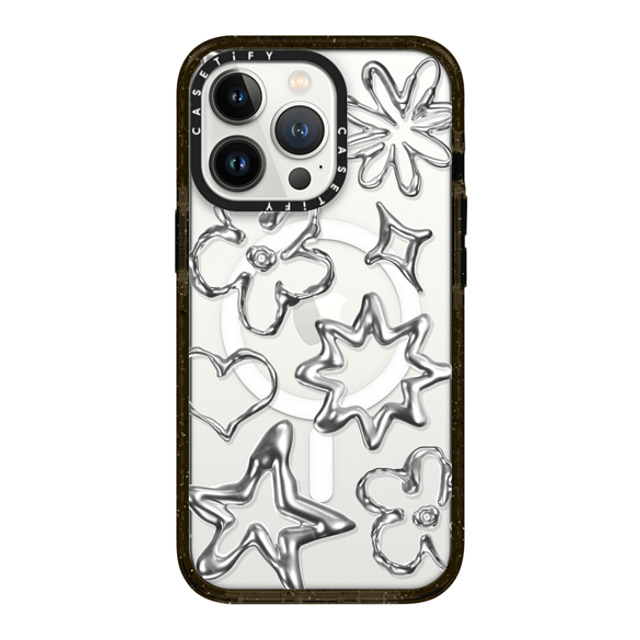 CASETiFY iPhone 13 Pro ケース ブラック インパクトケース MagSafe対応 Pattern,Star,Monochrome,Futurism Chrome Doodles