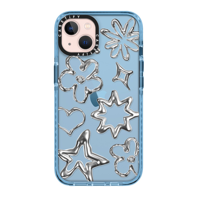 CASETiFY iPhone 13 ケース Sierra Blue インパクトケース Pattern,Star,Monochrome,Futurism Chrome Doodles