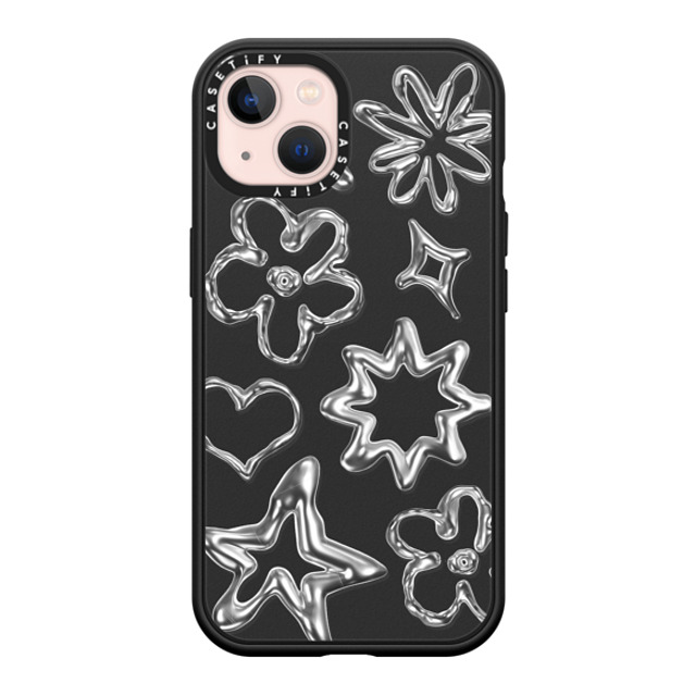 CASETiFY iPhone 13 ケース マットブラック インパクトケース Pattern,Star,Monochrome,Futurism Chrome Doodles