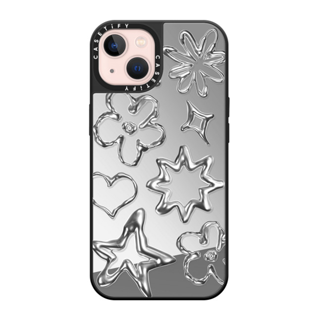 CASETiFY iPhone 13 ケース Silver on Black ミラーケース MagSafe対応 Pattern,Star,Monochrome,Futurism Chrome Doodles