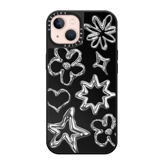 CASETiFY iPhone 13 ケース Black on Black ミラーケース MagSafe対応 Pattern,Star,Monochrome,Futurism Chrome Doodles