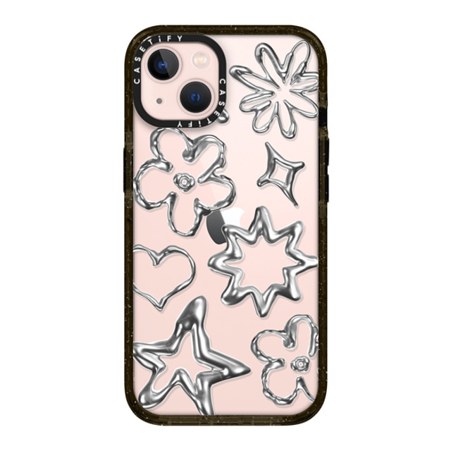 CASETiFY iPhone 13 ケース ブラック インパクトケース Pattern,Star,Monochrome,Futurism Chrome Doodles