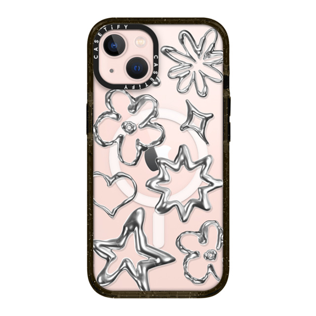 CASETiFY iPhone 13 ケース ブラック インパクトケース MagSafe対応 Pattern,Star,Monochrome,Futurism Chrome Doodles