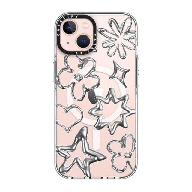 CASETiFY iPhone 13 ケース クリア クリア ケース MagSafe対応 Pattern,Star,Monochrome,Futurism Chrome Doodles