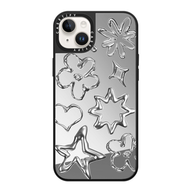 CASETiFY iPhone 14 Plus ケース Silver on Black ミラーケース MagSafe対応 Pattern,Star,Monochrome,Futurism Chrome Doodles