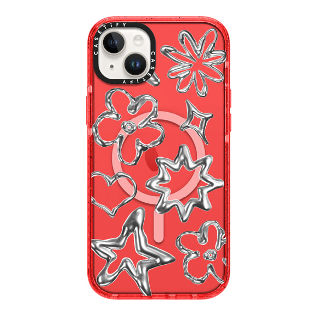 CASETiFY iPhone 14 Plus ケース レッド インパクトケース MagSafe対応 Pattern,Star,Monochrome,Futurism Chrome Doodles