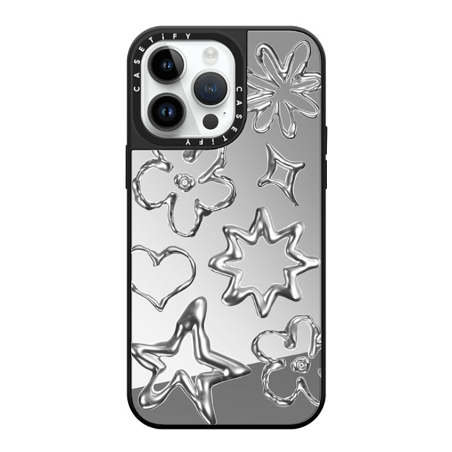 CASETiFY iPhone 14 Pro Max ケース Silver on Black ミラーケース MagSafe対応 Pattern,Star,Monochrome,Futurism Chrome Doodles