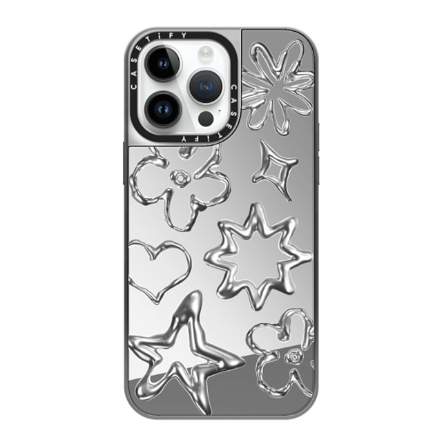 CASETiFY iPhone 14 Pro Max ケース シルバー (シルバーバンパー) ミラーケース MagSafe対応 Pattern,Star,Monochrome,Futurism Chrome Doodles