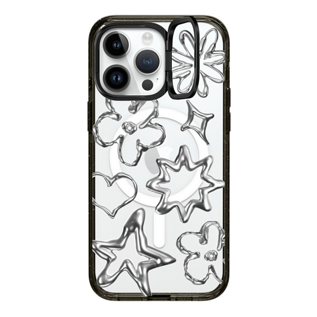 CASETiFY iPhone 14 Pro Max ケース ブラック インパクトリングスタンドケース MagSafe対応 Pattern,Star,Monochrome,Futurism Chrome Doodles