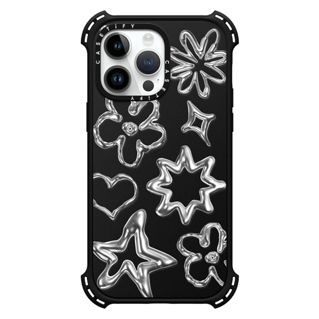 CASETiFY iPhone 14 Pro Max ケース マットブラック バウンスケース Pattern,Star,Monochrome,Futurism Chrome Doodles